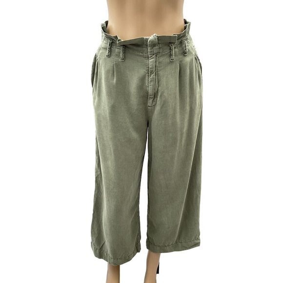 Anthropologie Womens Olive Green Paperbag Waist Cropped Pants Size 4/UK‎ 8R - Picture 1 of 12